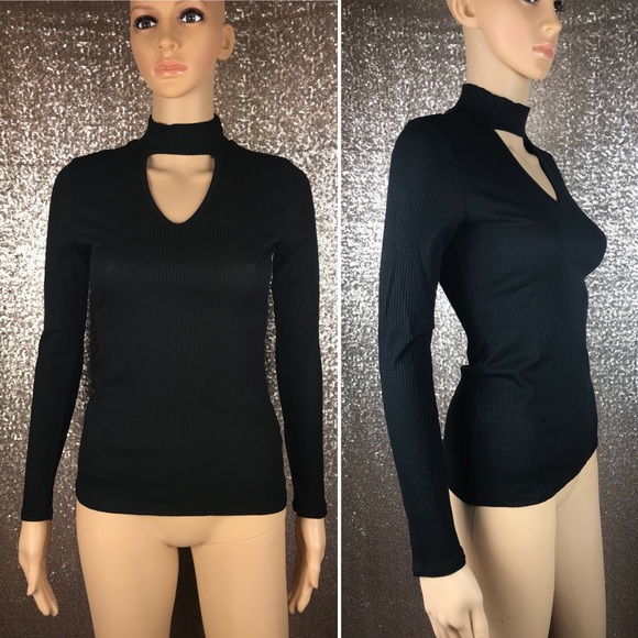 Black Long Sleeve Choker Top - Picture 6 of 8